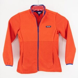 Lands End Womens S Grid Fleece Jacket Orange Texture Full Zip Mock Neck Sporty